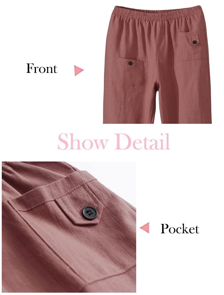 Minibee بنطلون ميني بي النسائي بقصة كاجوال من الكتان بخصر مرن أسود 2XL - Image 4